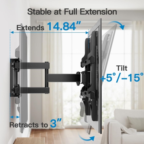 Full Motion TV Wall Mount for 37-75" Flat Curved TVs, TV Bracket with Dual Articulating Arms Swivel Tilt Rotation, Up to 132lbs Max VESA 600x400 Fit