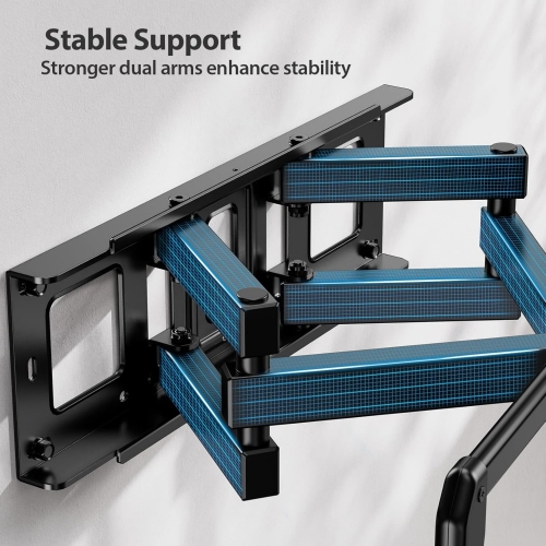 Full-Motion TV Wall Mount for Most 37–75 Inch TVs up to 100 lbs, TV Bracket with Dual Articulating Arms, Extension, Swivel, Tilt, Fits 16" Wood