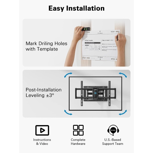 Large Full Motion TV Wall Mount for 40-82 inch Flat or Curved TVs up to 110 lbs, Fits 16” Wood Studs, TV Mount Bracket with Swivel, Extension, &