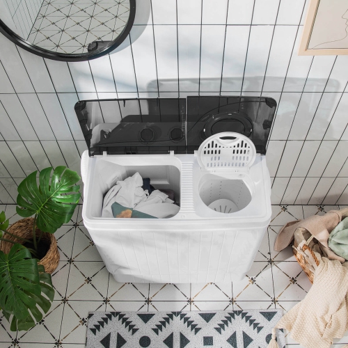 Costway 26lbs Portable Semi-automatic Twin Tub Washing Machine with Drain Pump