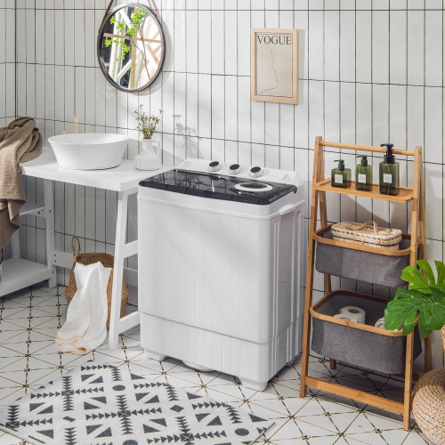 Costway 26lbs Portable Semi-automatic Twin Tub Washing Machine with Drain Pump