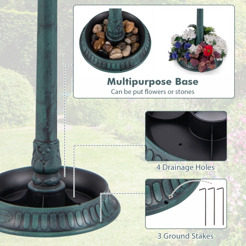 Costway 3-In-1 Pedestal Bird Bath with Solar Light with Bird Feeder & Flower Planter Antique Bronze/Bronze