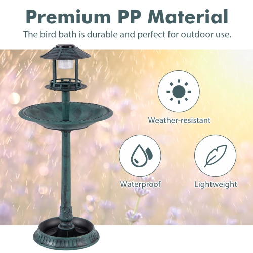 Costway 3-In-1 Pedestal Bird Bath with Solar Light with Bird Feeder & Flower Planter Antique Bronze/Bronze