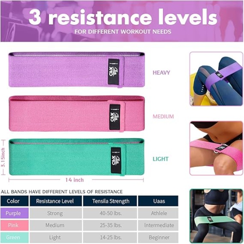 Bandes de résistance 3 ensembles, boucles d'exercice de qualité supérieure avec design antidérapant pour HIPS et fessiers, 3 bandes élastiques de