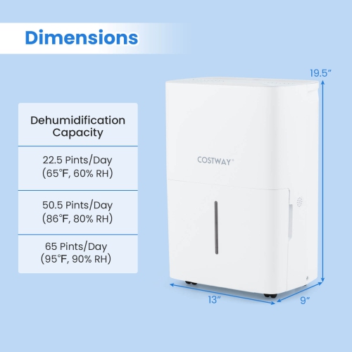 Costway 65/94.5/150 Pints Dehumidifier with 2 Modes & 3 Fan Speeds 24-Hour Timer 5000/6000/7000 Sq. ft Coverage Area