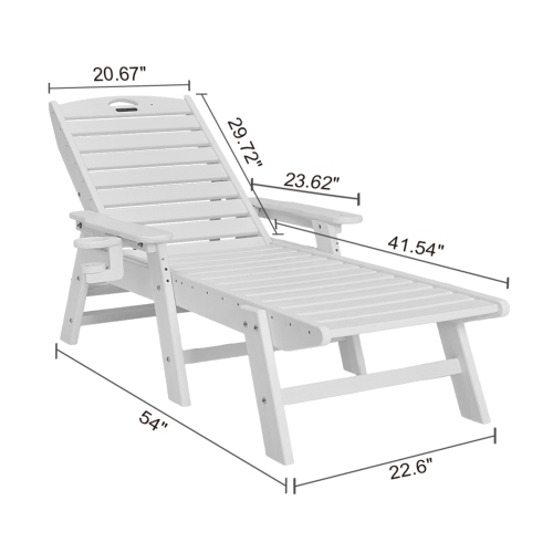 VEVOR 400 lbs Capacity Chaise Lounge Chair, 6 Positions Adjustable Patio Lounge Chair, Outdoor HDPE Lounge Chair with Backrest & Cup Holder, for Pool