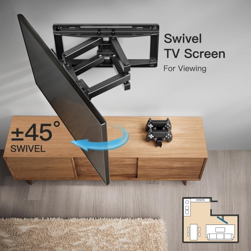 Full Motion TV Wall Mount for Most 26-65 inch TVs up to 99 lbs, Pre-Assembled TV Bracket with Swivel & Tilt, 3 Bracket Heights, Max VESA 400x400mm,