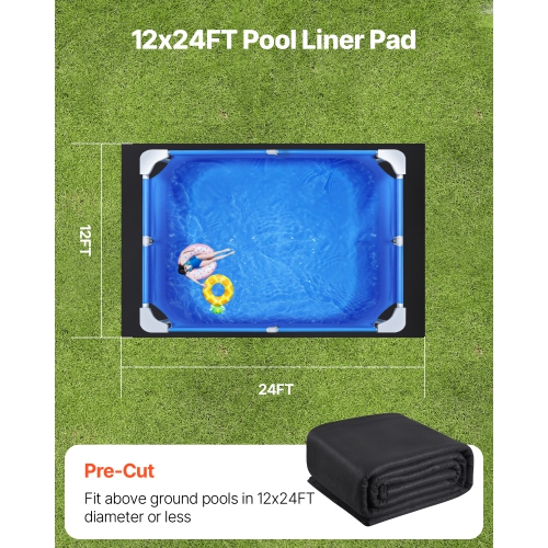 VEVOR 12 x24 ft Rectangle Pool Liner Pad, Pool Liner Pad for Above Ground Swimming Pools, Extra-Thick Pool Mat, Prevents Punctures, Recycled