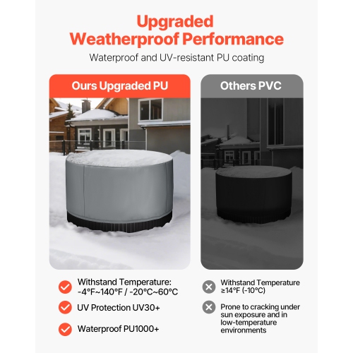 VEVOR 79 x 79 x 33 Inch Outdoor Hot Tub Cover, Weatherproof and Waterproof Hot Tub Cover Protector, 420D Heavy Duty Oxford Fabric and 950N Tearing