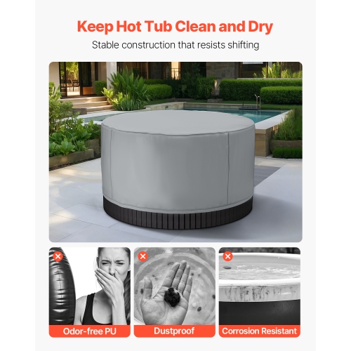 VEVOR 79 x 79 x 33 Inch Outdoor Hot Tub Cover, Weatherproof and Waterproof Hot Tub Cover Protector, 420D Heavy Duty Oxford Fabric and 950N Tearing