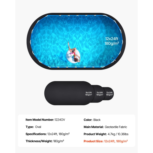 Doublure de piscine ovale VEVOR 12 x 24&nbsp;pi, doublure de piscine pour piscines hors terre, tapis de piscine très épais, protection contre les