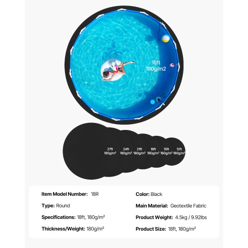 VEVOR 18ft Round Pool Liner Pad, Pool Liner Pad for Above Ground Swimming Pools, Pool-Mat Prevents Punctures, Recycled Geotextile Material