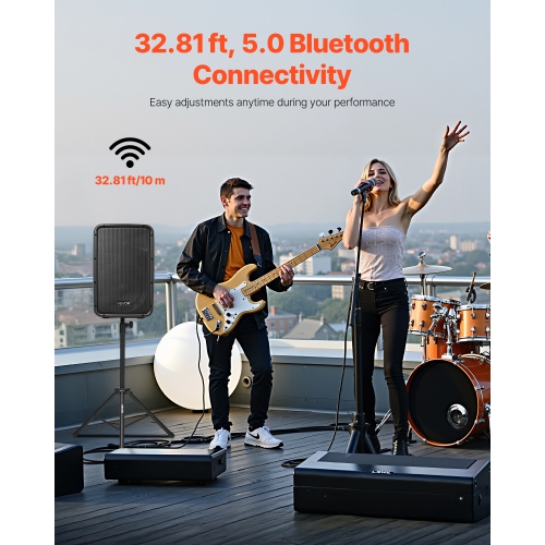 VEVOR 300W Portable PA System, Sound System Set with 8 Channel Mixer, Dual Speakers, Wireless Bluetooth, Microphone, Compact Stands, USB SD XLR RCA