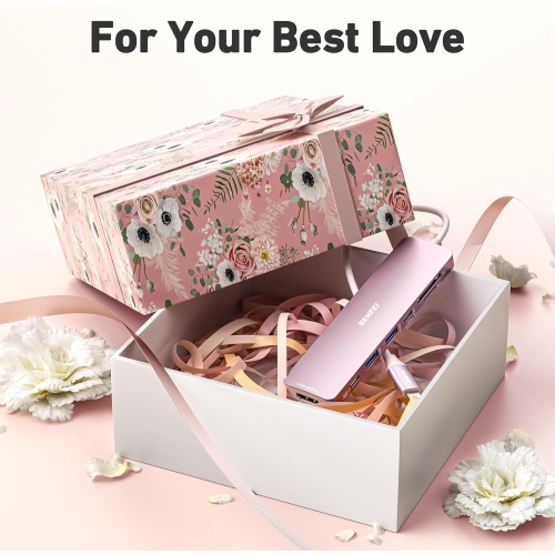 BENFEI 7-in-1 USB C Hub, HDMI 4K@60Hz, 2xUSB-A, USB-C Data, 100W PD, SD/TF Reader, Pink