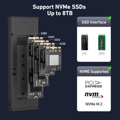 Boîtier SSD BENFEI M.2 NVME, 10&nbsp;Gb/s USB-C, sans outil, protection contre la perte de puissance, pour 2230-2280
