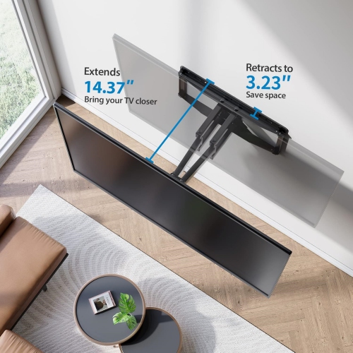 Full Motion TV Wall Mount for 37-75 inch TVs up to 100 lbs, Bracket with Dual Articulating Arms, Swivel, Tilt, Max VESA 600 x 400mm, Fits 12”/16”