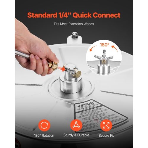 VEVOR 18" Pressure Washer Surface Cleaner, Stainless Steel Pressure Washer Attachments with 4 Wheels, 4000 Max PSI, 1/4 Quick Connector, 2 Spray