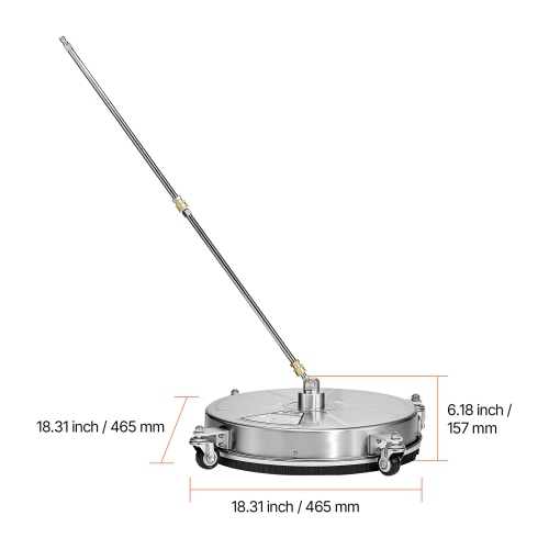 VEVOR 18" Pressure Washer Surface Cleaner, Stainless Steel Pressure Washer Attachments with 4 Wheels, 4000 Max PSI, 1/4 Quick Connector, 2 Spray