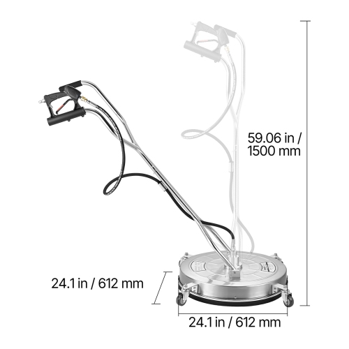 VEVOR 24" Pressure Washer Surface Cleaner, Stainless Steel Pressure Washer Attachments with 4 Wheels, 4000 Max PSI, 3/8 Quick Connector, 2 Spray