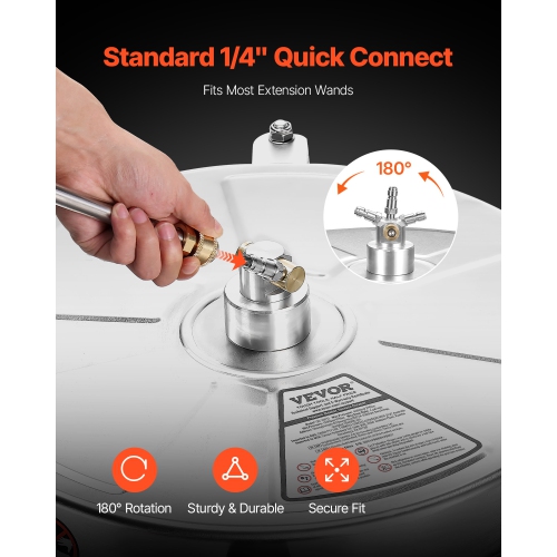 VEVOR 18" Pressure Washer Surface Cleaner, Stainless Steel Pressure Washer Attachments with 4 Wheels, 4000 Max PSI, 3/8 Quick Connector, 2 Spray