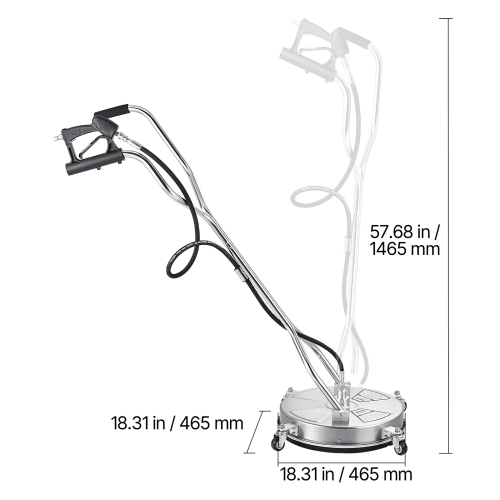 VEVOR 18" Pressure Washer Surface Cleaner, Stainless Steel Pressure Washer Attachments with 4 Wheels, 4000 Max PSI, 3/8 Quick Connector, 2 Spray