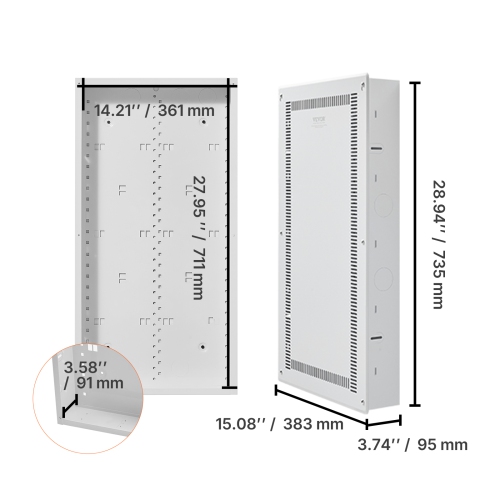 Boîtier multimédia structuré VEVOR de 28&nbsp;po, boîtier multimédia encastré avec couvercle, trousse de gestion de câbles mural, armoire multimédia
