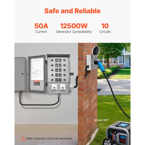 VEVOR 50-Amp Manual Transfer Switch, 10-Circuit, Prewired Generator Transfer Switch Kit with CS6375 Plug Power Inlet Box, Double-Throw Switch, NEMA