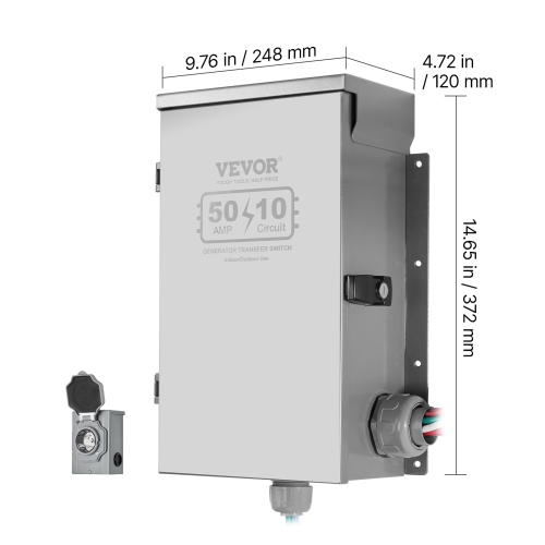 VEVOR 50-Amp Manual Transfer Switch, 10-Circuit, Prewired Generator Transfer Switch Kit with CS6375 Plug Power Inlet Box, Double-Throw Switch, NEMA