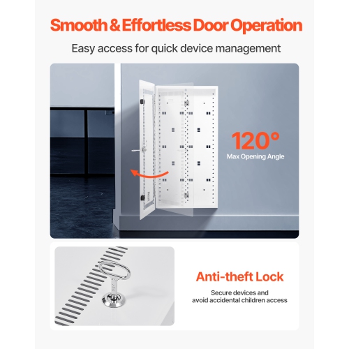 VEVOR 28-Inch Media Enclosure, Structured Media Center with Vented Hinged Door, Cable Management Box, Structured Wiring Multi-Media Cabinet, Recessed