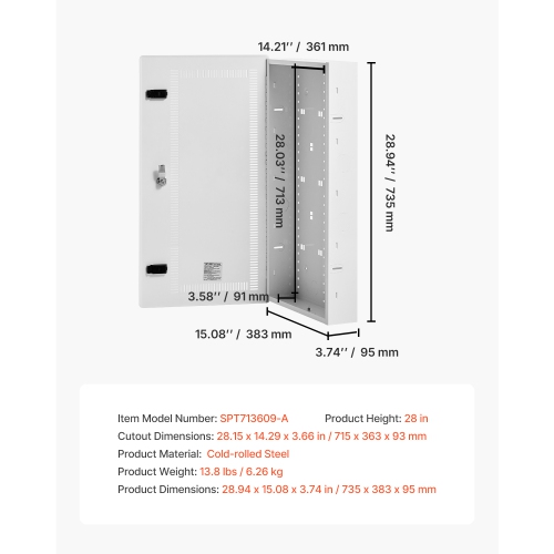 VEVOR 28-Inch Media Enclosure, Structured Media Center with Vented Hinged Door, Cable Management Box, Structured Wiring Multi-Media Cabinet, Recessed