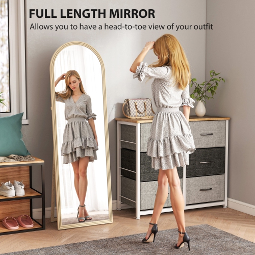 HOMCOM 64" x 21" Full Length Mirror, Free Standing, Leaning or Wall Full Body Mirror with Faux Stone Frame and Arched Top for Living Room, Bedroom,