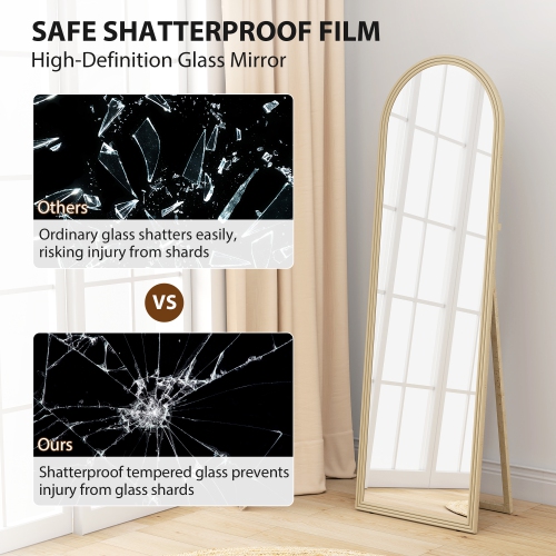 HOMCOM 64" x 21" Full Length Mirror, Free Standing, Leaning or Wall Full Body Mirror with Faux Stone Frame and Arched Top for Living Room, Bedroom,