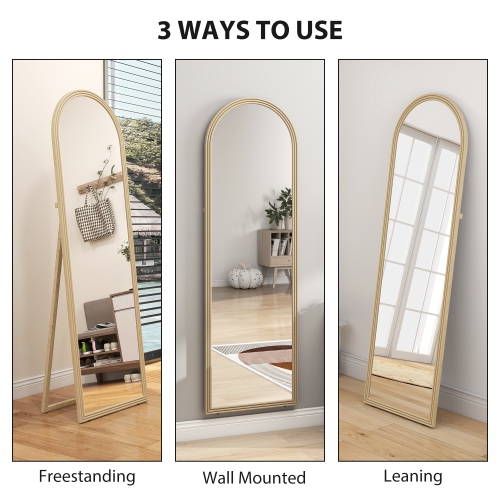 HOMCOM 64" x 21" Full Length Mirror, Free Standing, Leaning or Wall Full Body Mirror with Faux Stone Frame and Arched Top for Living Room, Bedroom,