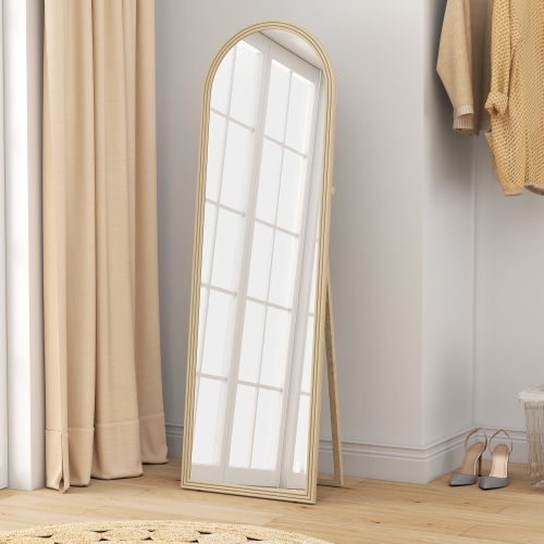 HOMCOM 64" x 21" Full Length Mirror, Free Standing, Leaning or Wall Full Body Mirror with Faux Stone Frame and Arched Top for Living Room, Bedroom,