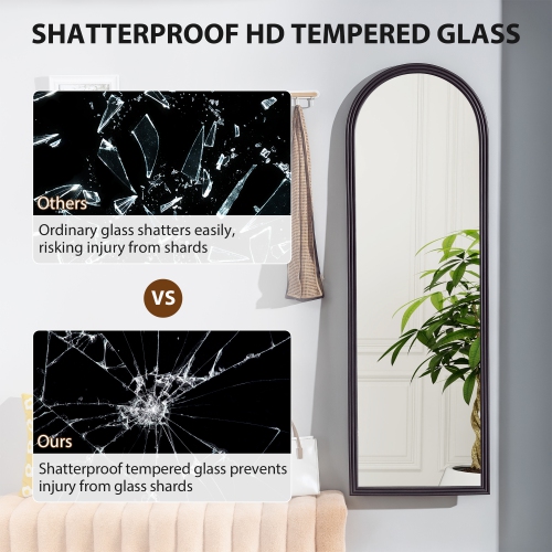 HOMCOM 64" x 21" Full Length Mirror, Free Standing, Leaning or Wall Full Body Mirror with Arched Top for Living Room, Bedroom, Brown Wood Grain