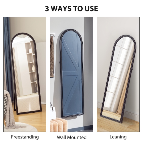 HOMCOM 64" x 21" Full Length Mirror, Free Standing, Leaning or Wall Full Body Mirror with Arched Top for Living Room, Bedroom, Brown Wood Grain