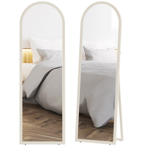 HOMCOM 64" x 21" Full Length Mirror, Free Standing, Leaning or Wall Full Body Mirror with Faux Stone Frame and Arched Top for Living Room, Bedroom,