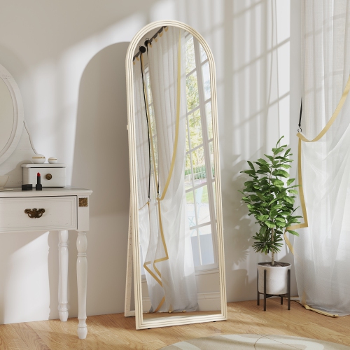 HOMCOM 64" x 21" Full Length Mirror, Free Standing, Leaning or Wall Full Body Mirror with Faux Stone Frame and Arched Top for Living Room, Bedroom,