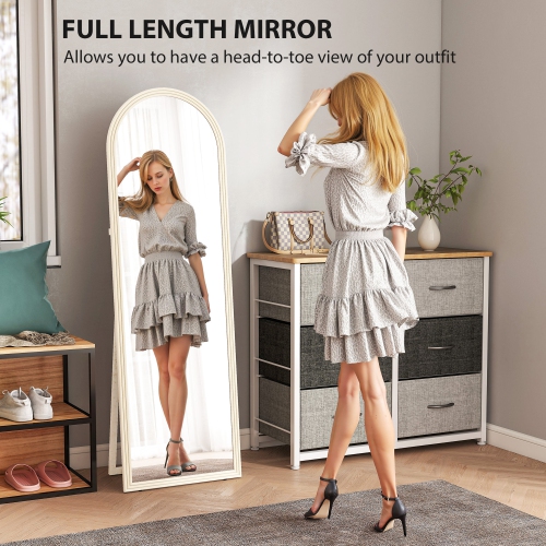 HOMCOM 64" x 21" Full Length Mirror, Free Standing, Leaning or Wall Full Body Mirror with Faux Stone Frame and Arched Top for Living Room, Bedroom,