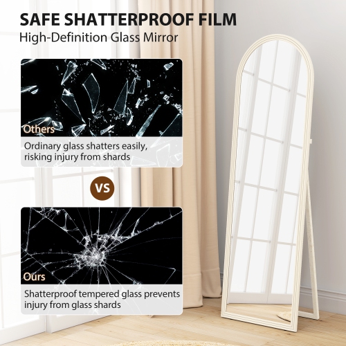 HOMCOM 64" x 21" Full Length Mirror, Free Standing, Leaning or Wall Full Body Mirror with Faux Stone Frame and Arched Top for Living Room, Bedroom,