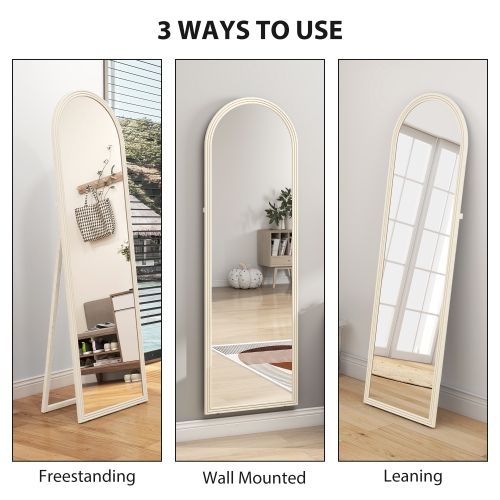 HOMCOM 64" x 21" Full Length Mirror, Free Standing, Leaning or Wall Full Body Mirror with Faux Stone Frame and Arched Top for Living Room, Bedroom,