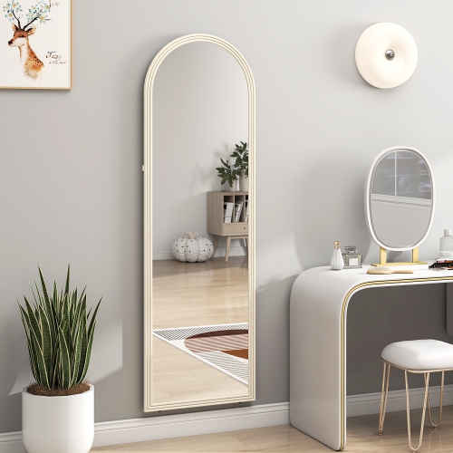HOMCOM 64" x 21" Full Length Mirror, Free Standing, Leaning or Wall Full Body Mirror with Faux Stone Frame and Arched Top for Living Room, Bedroom,