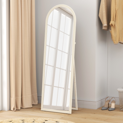 HOMCOM 64" x 21" Full Length Mirror, Free Standing, Leaning or Wall Full Body Mirror with Faux Stone Frame and Arched Top for Living Room, Bedroom,