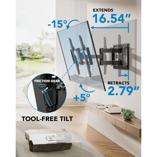 Full Motion TV Wall Mount for 42-85 inch Flat Screen LED TV up to 132lbs Swivel Dual Articulating Arms Tilt, Tool-Free Tilt Max VESA 600x400mm, Fits