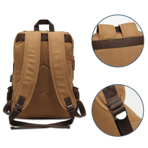 Meidale Canvas Backpack for Men Women| Vintage Rucksack Fits Most 15.6" Laptop, Bookbag with USB Charging Port - Brown
