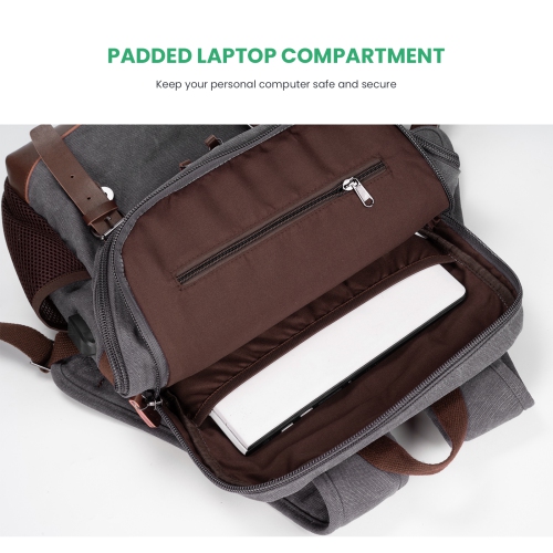 Meidale Canvas Backpack for Men Women| Vintage Rucksack Fits Most 15.6" Laptop, Bookbag with USB Charging Port - Grey