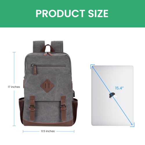 Meidale Canvas Backpack for Men Women| Vintage Rucksack Fits Most 15.6" Laptop, Bookbag with USB Charging Port - Grey
