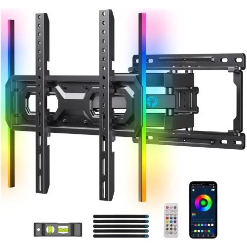 Pre-Assembled TV Wall Mount with LED Lights for 26-65 inch TVs up to 99 lbs, Max VESA 400x400mm, Swivel, Extension, Tilt, TV Backlights with Music