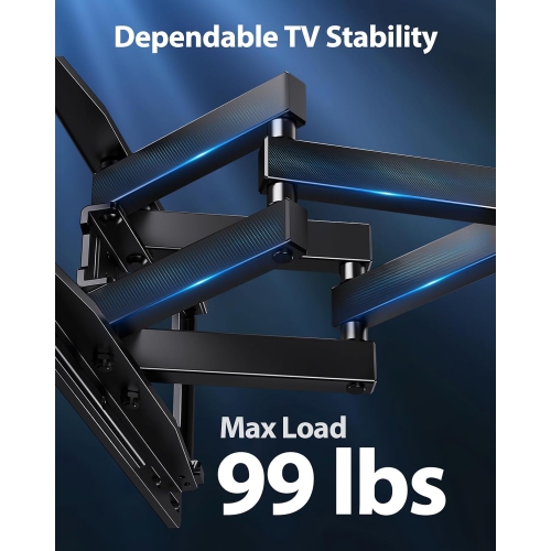 Pre-Assembled TV Wall Mount with LED Lights for 26-65 inch TVs up to 99 lbs, Max VESA 400x400mm, Swivel, Extension, Tilt, TV Backlights with Music