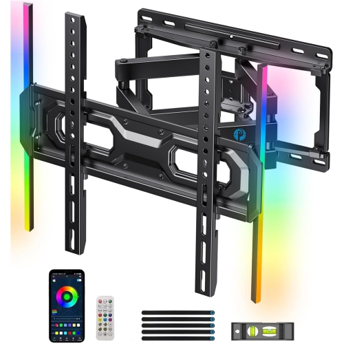 Pre-Assembled TV Wall Mount with LED Lights for 26-65 inch TVs up to 99 lbs, Max VESA 400x400mm, Swivel, Extension, Tilt, TV Backlights with Music